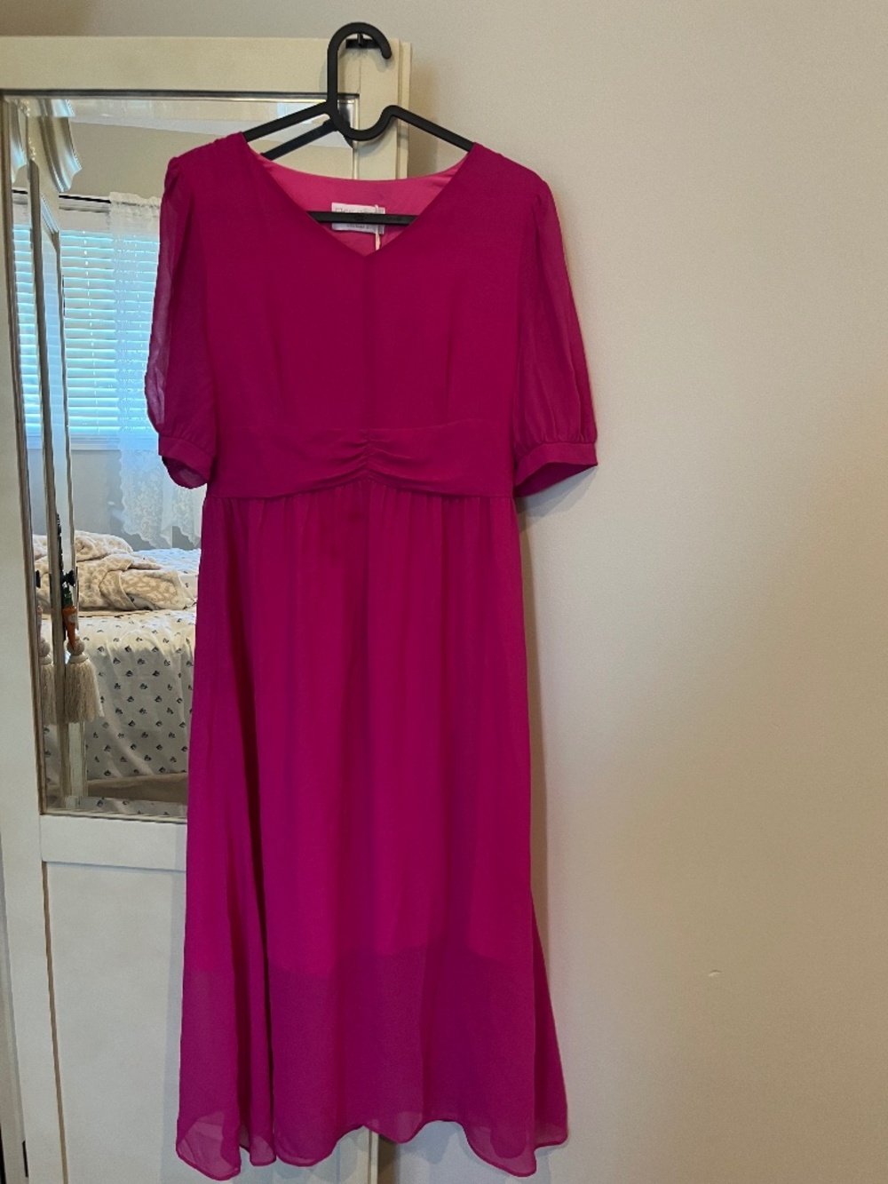 NWT Bright Pink Fit & Flare Midi Dress | Short Sleeve